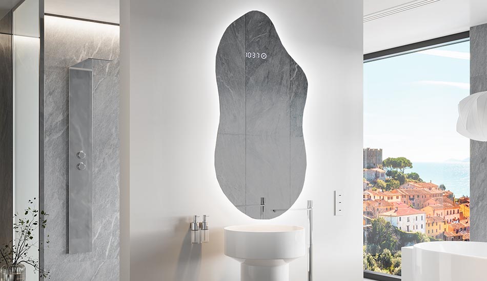 Огледало с неправилна форма с меко амбиентно осветление за елегантни интериори | ARTFORMA