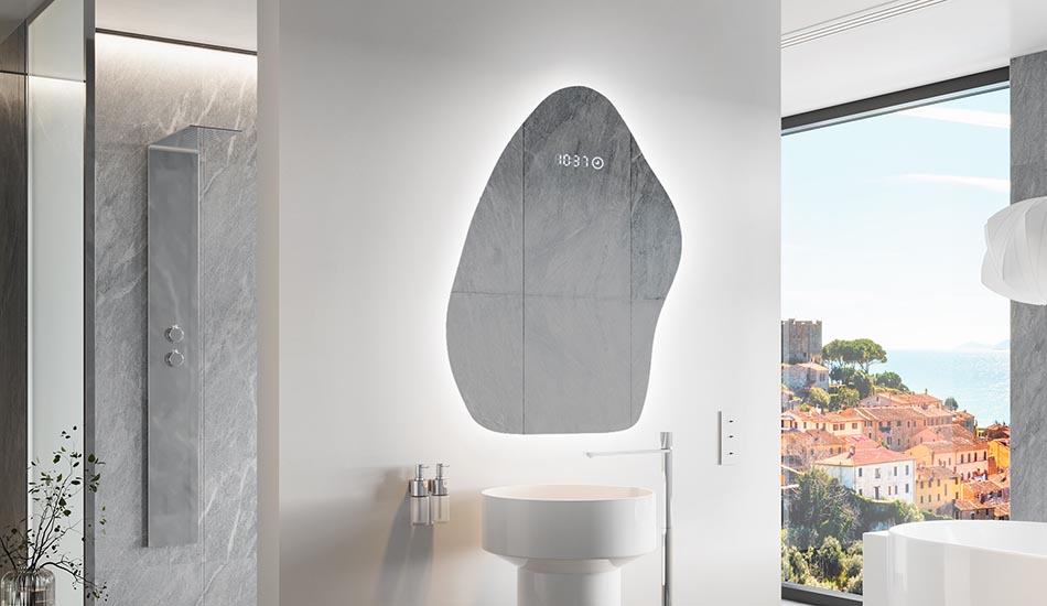 Огледало с неправилна форма с меко амбиентно осветление за елегантни интериори | ARTFORMA