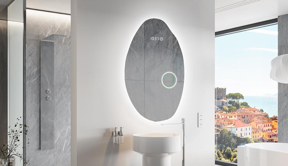 Огледало с неправилна форма с меко амбиентно осветление за елегантни интериори | ARTFORMA