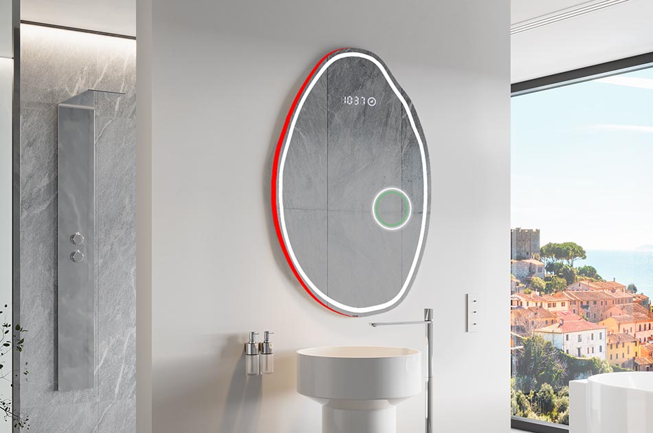 Огледало с неправилна форма с меко амбиентно осветление за елегантни интериори | ARTFORMA