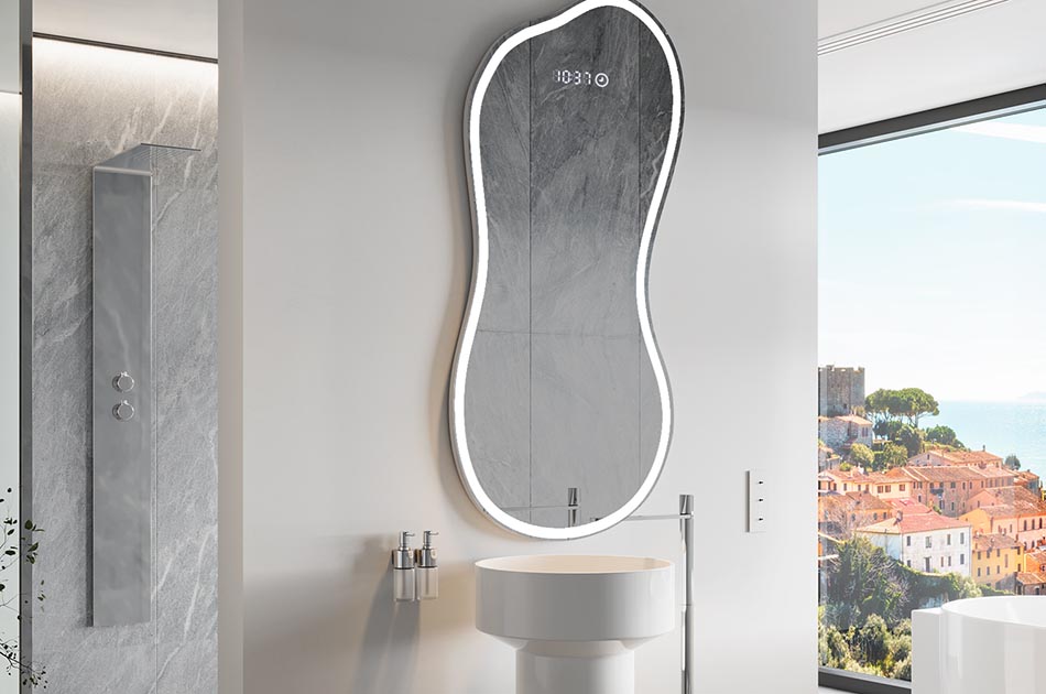 Огледало с неправилна форма с меко амбиентно осветление за елегантни интериори | ARTFORMA