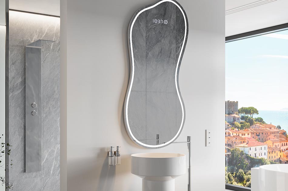 Огледало с неправилна форма с меко амбиентно осветление за елегантни интериори | ARTFORMA