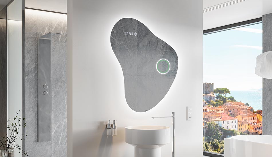 Огледало с неправилна форма с меко амбиентно осветление за елегантни интериори | ARTFORMA