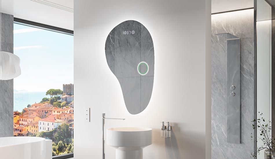 Огледало с неправилна форма с меко амбиентно осветление за елегантни интериори | ARTFORMA