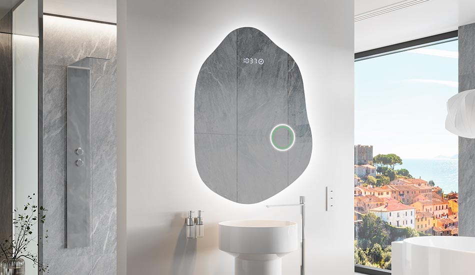 Огледало с неправилна форма с меко амбиентно осветление за елегантни интериори | ARTFORMA