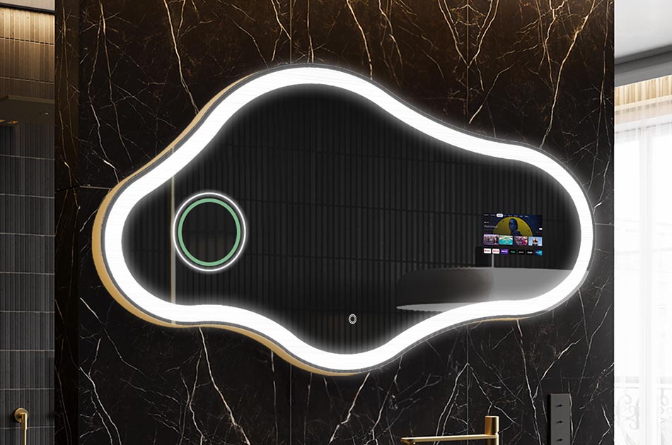 Неправилно LED огледало с дисплей за времето и сензорен панел | ARTFORMA