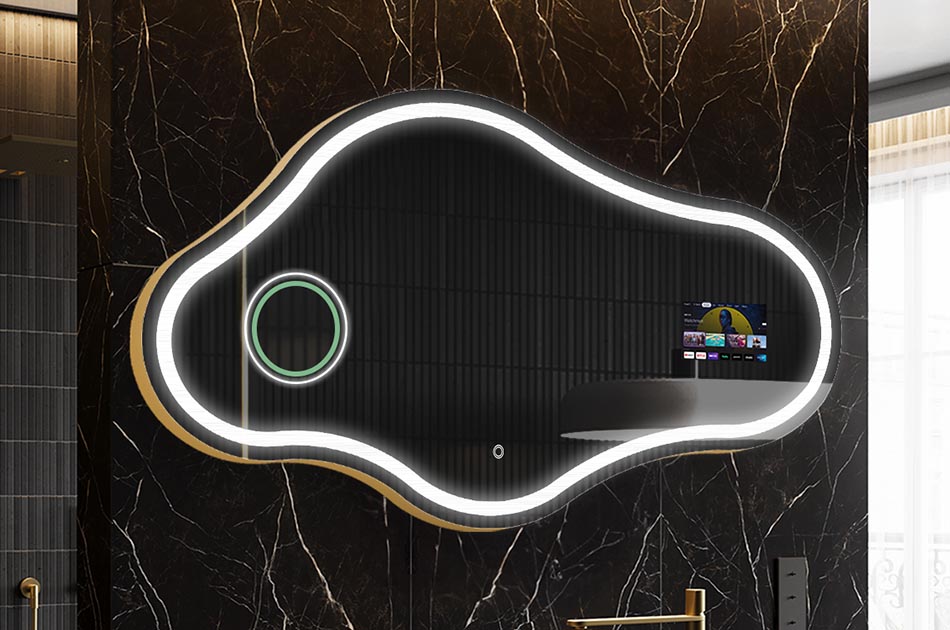 Неправилно LED огледало с дисплей за времето и сензорен панел | ARTFORMA