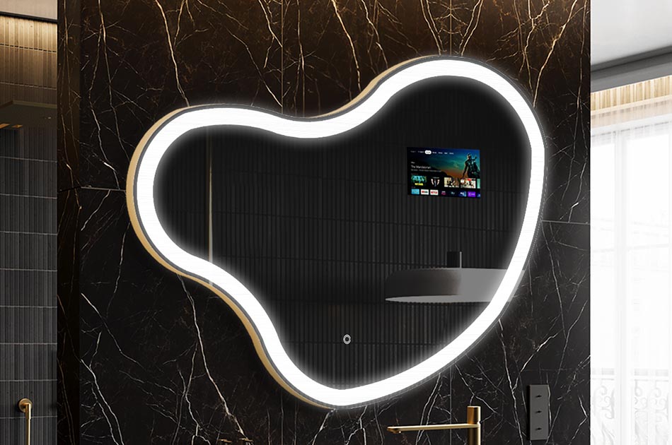 Неправилно LED огледало с дисплей за времето и сензорен панел | ARTFORMA