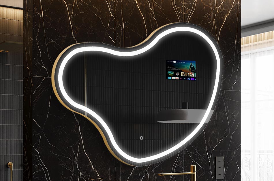 Неправилно LED огледало с дисплей за времето и сензорен панел | ARTFORMA