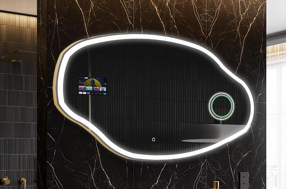 Неправилно LED огледало с дисплей за времето и сензорен панел | ARTFORMA