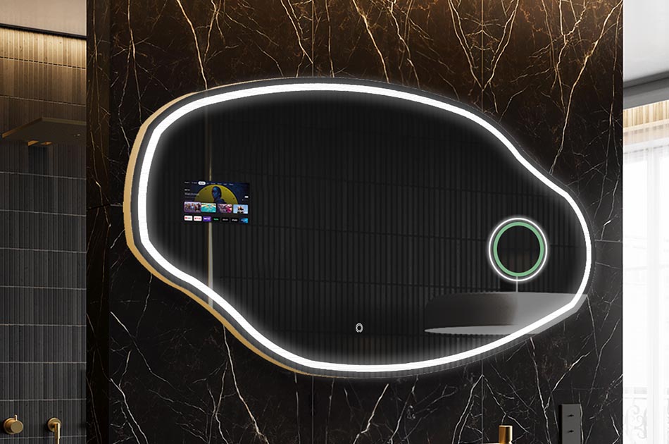 Неправилно LED огледало с дисплей за времето и сензорен панел | ARTFORMA