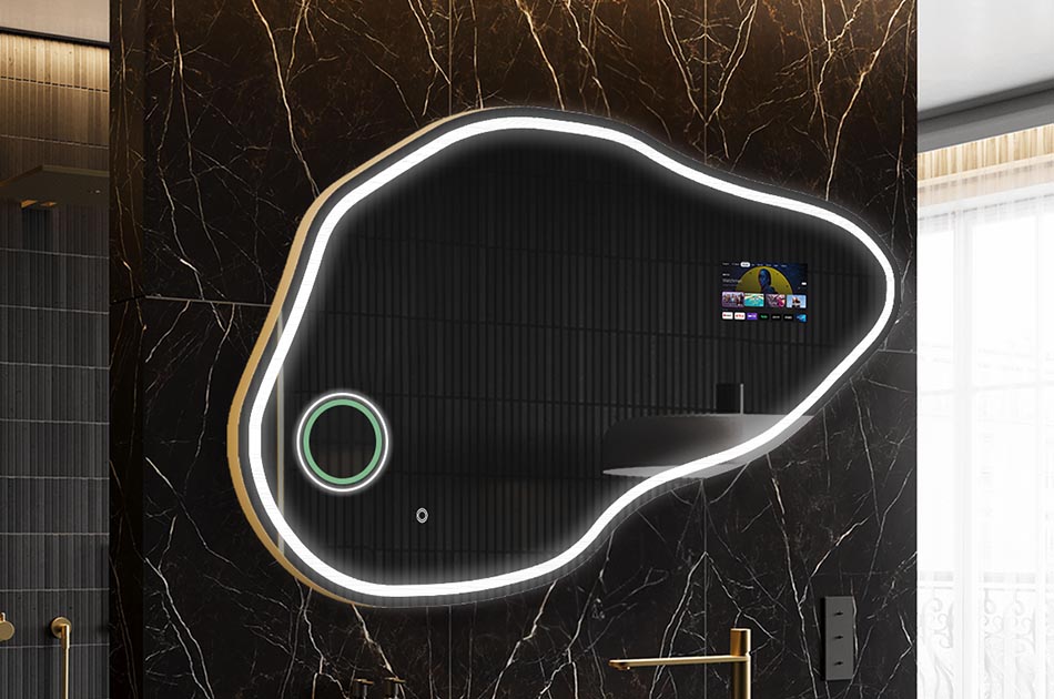 Неправилно LED огледало с дисплей за времето и сензорен панел | ARTFORMA