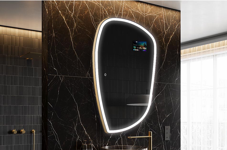 Неправилно LED огледало с дисплей за времето и сензорен панел | ARTFORMA