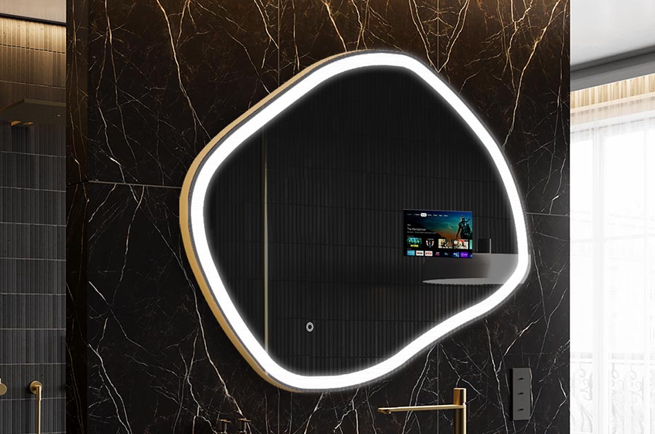 Неправилно LED огледало с дисплей за времето и сензорен панел | ARTFORMA