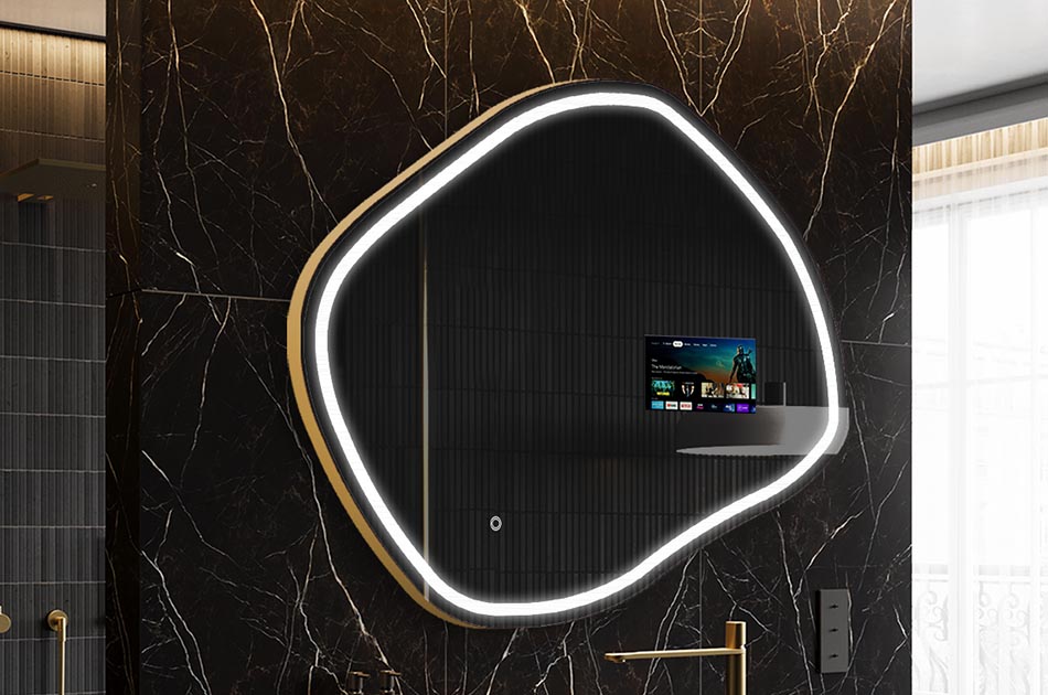 Неправилно LED огледало с дисплей за времето и сензорен панел | ARTFORMA