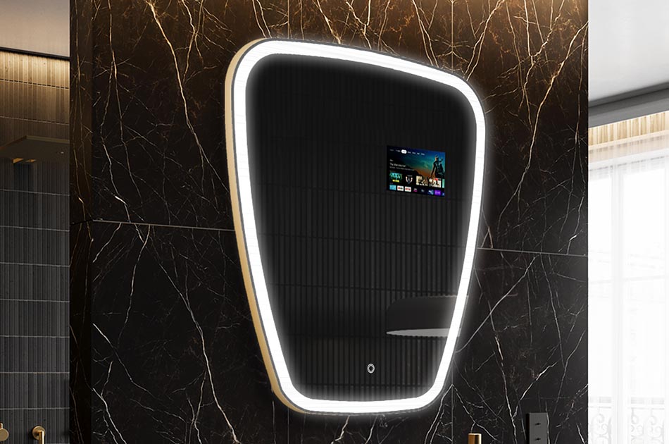 Неправилно LED огледало с дисплей за времето и сензорен панел | ARTFORMA
