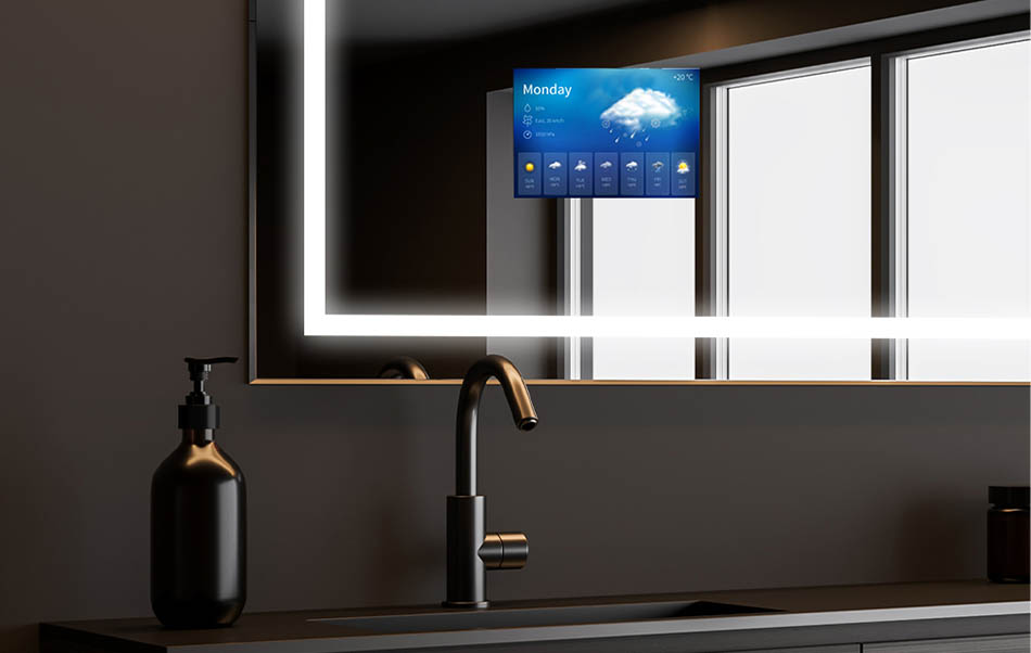 В нашите огледала за баня можете да инсталирате приложение AccuWeather, което представлява актуалната прогноза за времето. Това е най-добрият източник на информация, който се ползва всекидневно от 1,5 млд хора. Ако тъкмо сега проверихте, че денят няма да бъде благоприятен за дълги разходки... отпуснете се в гореща баня, с любимата си поредица. Топла вода, деликатно LED осветление и поредицата във високо качество означават гаранция за успешен ден!