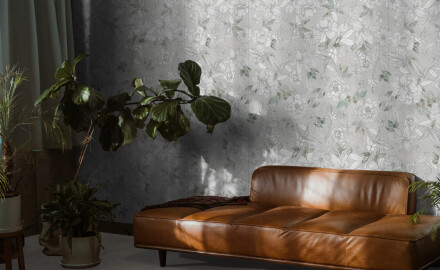Грес за стена 60x120 см, сив, с флорални мотиви, матов, A4H923 Lirio