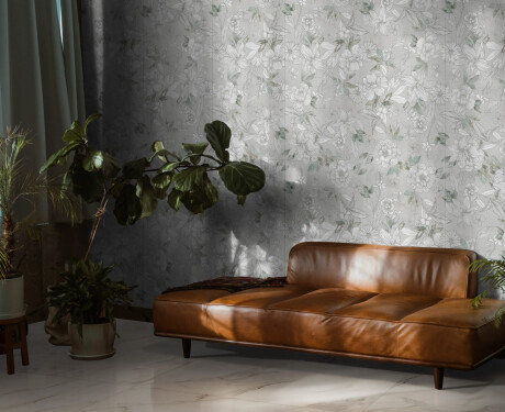 Грес за стена 60x120 см, сив, с флорални мотиви, матов, A4H923 Lirio
