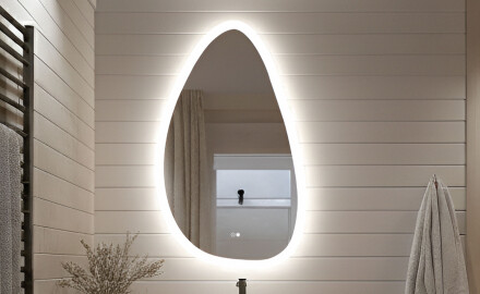 Нерегулярно огледало с осветление, 64×104 см, двоцвятно, тъч ключ, отоплителна подложка