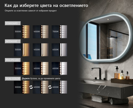 LED огледало във формата на стадион с лакирана MDF рамка L307 #5