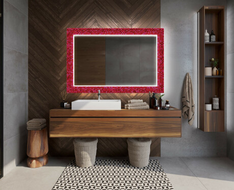 Декоративно Огледало С Подсветка За Баня - Red Mosaic #12