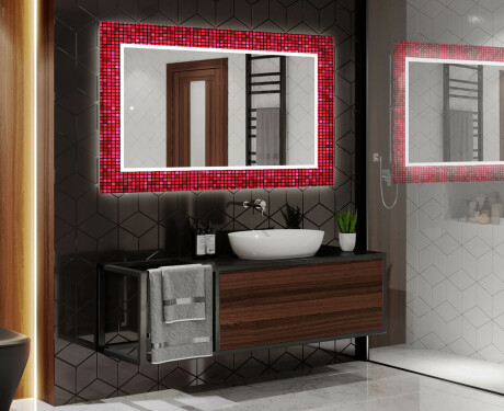Декоративно Огледало С Подсветка За Баня - Red Mosaic #2