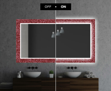 Декоративно Огледало С Подсветка За Баня - Red Mosaic #7