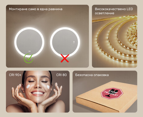 Кръгло огледало за баня с LED осветление 80 см c Dual color, Сензорен превключвател, Отоплителна рогозка #6
