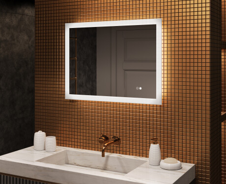 Правоъгълно LED огледало за баня 80x60 см c Dual color, Сензорен превключвател, Отоплителна рогозка