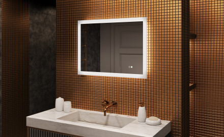 Правоъгълно LED огледало за баня 80x60 см c Dual color, Сензорен превключвател, Отоплителна рогозка
