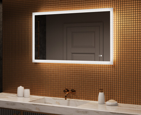 Правоъгълно LED осветено огледало за баня 120x70 см c Dual color, Сензорен превключвател, Отоплителна рогозка