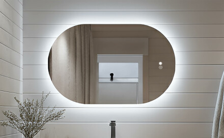 Овално огледало с LED осветление 80x50/50x80 cm, двоен цвят, сензорен бутон, отоплителна подложка