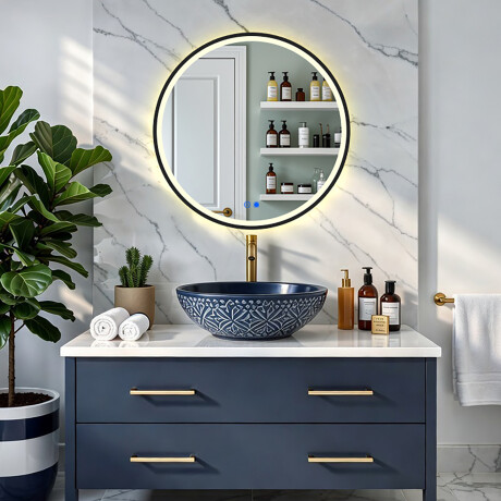 Кръгло огледало с LED осветление в черна алуминиева рамка #8