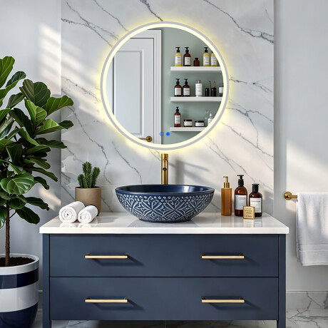 Кръгло LED огледало с подсветка - 60/80 cm в сребриста алуминиева рамка #8