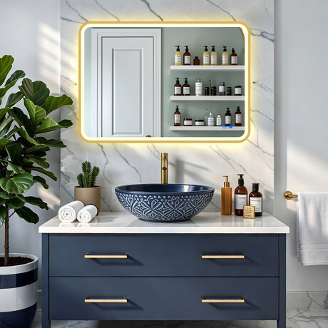 Заоблено LED огледало в златна алуминиева рамка #8