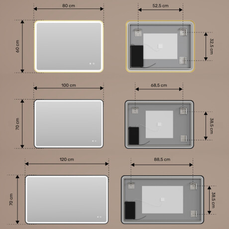 Заоблено LED огледало с подсветка - 80x60/100x70/120x70 см в сребриста алуминиева рамка #3