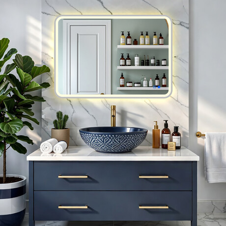 Заоблено LED огледало с подсветка - 80x60/100x70/120x70 см в сребриста алуминиева рамка #8