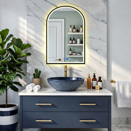 Неправилно огледало с LED осветление в черна алуминиева рамка #8