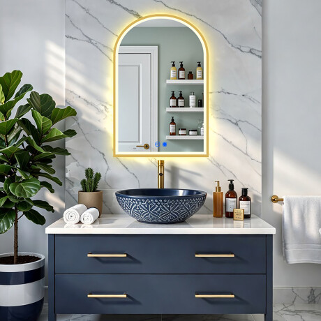 LED огледало с неправилна форма в златна алуминиева рамка #8