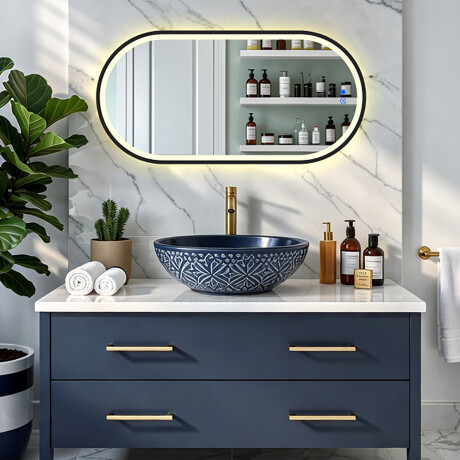 Овално LED огледало с подсветка в черна алуминиева рамка #8