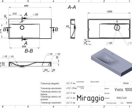 Умивалник VIOLA 1000 L MIRASOFT