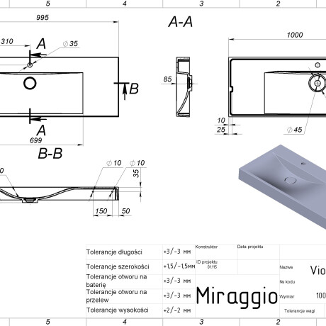 Умивалник VIOLA 1000 L MIRASOFT #1