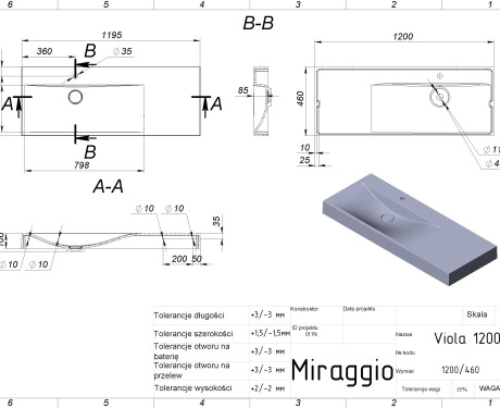 Умивалник VIOLA 1200 L MIRASOFT
