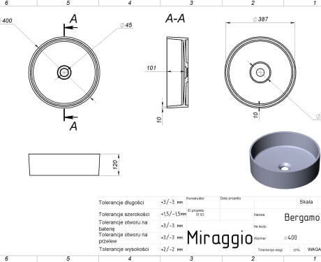 Умивалник BERGAMO MATT