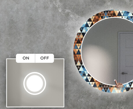 Кръгло Декоративно Огледало С LED Осветление За Хол - Color Triangles #4