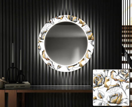 Кръгло Декоративно Огледало С LED Осветление За Коридор - Golden Flowers