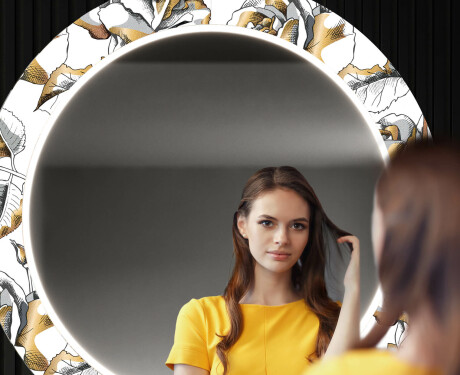 Кръгло Декоративно Огледало С LED Осветление За Коридор - Golden Flowers #12