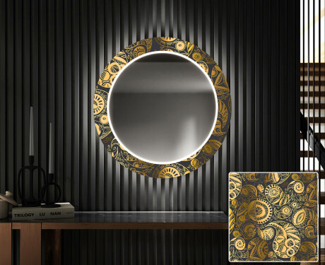 Кръгло Декоративно Огледало С LED Осветление За Коридор - Ancient Pattern #1