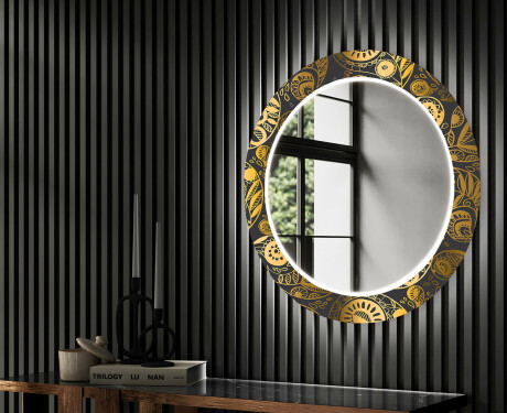 Кръгло Декоративно Огледало С LED Осветление За Коридор - Ancient Pattern #2